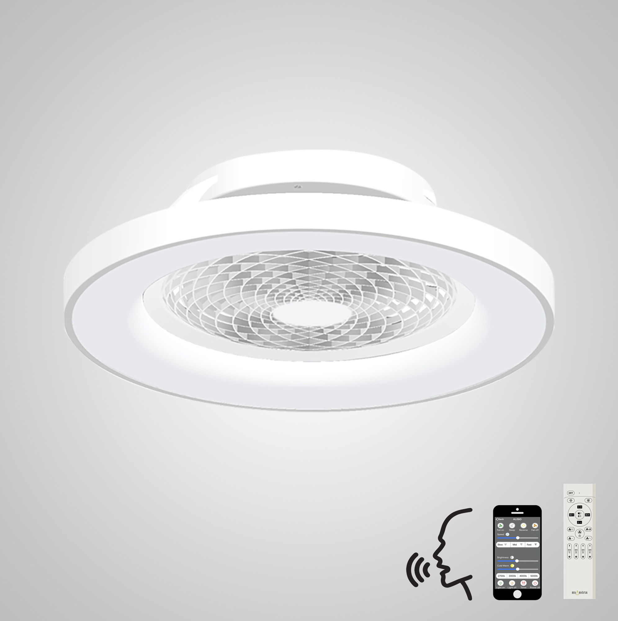 Tibet 70W LED Dimmable Ceiling Light & Fan, Remote / APP / Voice Controlled White M7123  Mantra Tibet
